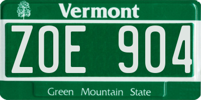 VT license plate ZOE904