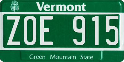 VT license plate ZOE915