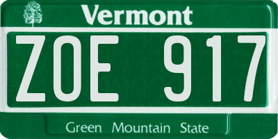VT license plate ZOE917