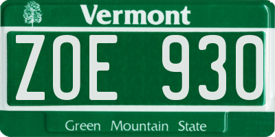 VT license plate ZOE930