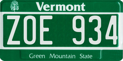 VT license plate ZOE934