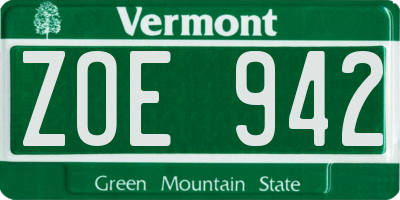 VT license plate ZOE942