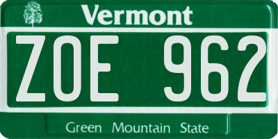 VT license plate ZOE962