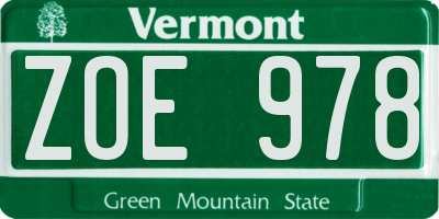 VT license plate ZOE978