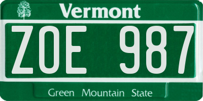 VT license plate ZOE987