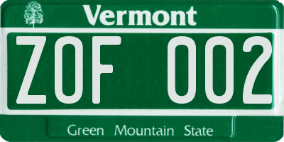 VT license plate ZOF002