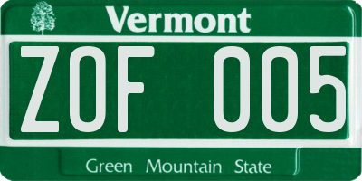 VT license plate ZOF005