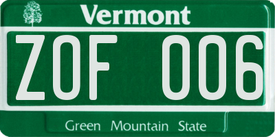 VT license plate ZOF006