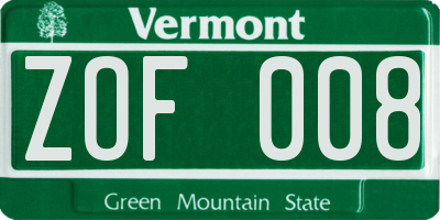 VT license plate ZOF008