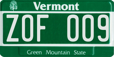 VT license plate ZOF009