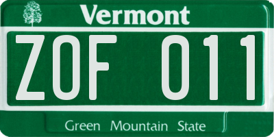 VT license plate ZOF011