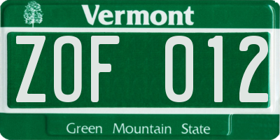 VT license plate ZOF012