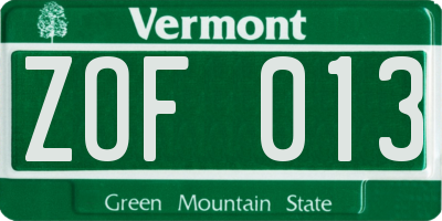 VT license plate ZOF013