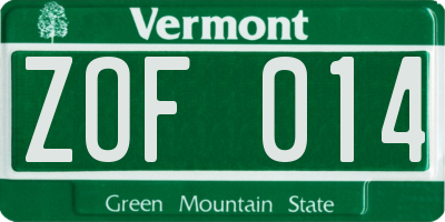VT license plate ZOF014