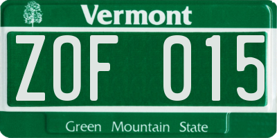 VT license plate ZOF015