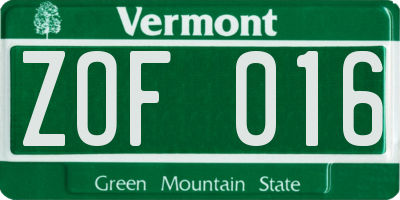 VT license plate ZOF016