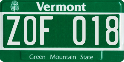 VT license plate ZOF018