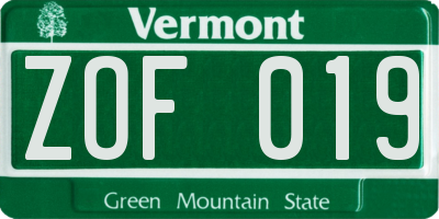 VT license plate ZOF019