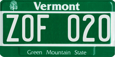 VT license plate ZOF020