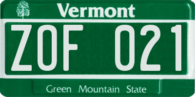 VT license plate ZOF021