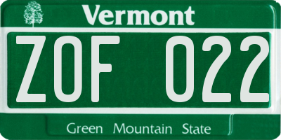 VT license plate ZOF022