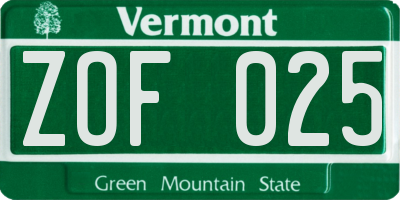 VT license plate ZOF025