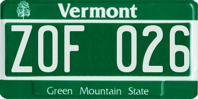 VT license plate ZOF026