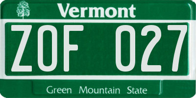 VT license plate ZOF027