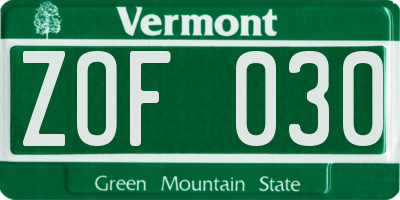 VT license plate ZOF030