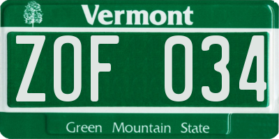 VT license plate ZOF034