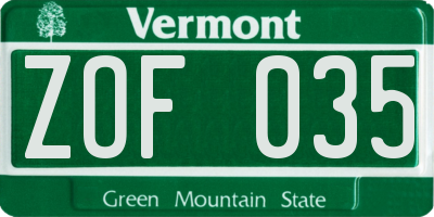 VT license plate ZOF035