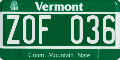 VT license plate ZOF036