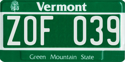 VT license plate ZOF039