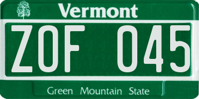 VT license plate ZOF045