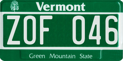 VT license plate ZOF046