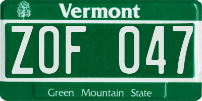 VT license plate ZOF047