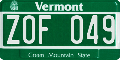VT license plate ZOF049