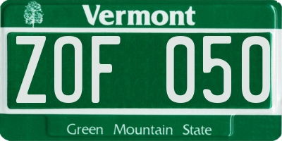 VT license plate ZOF050