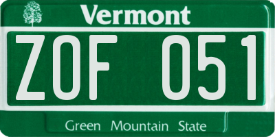 VT license plate ZOF051