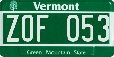 VT license plate ZOF053