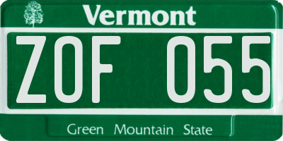 VT license plate ZOF055