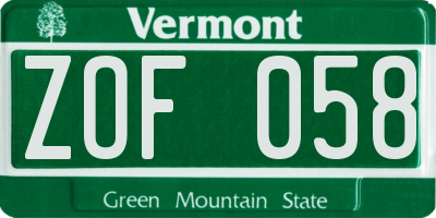 VT license plate ZOF058