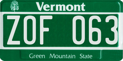 VT license plate ZOF063
