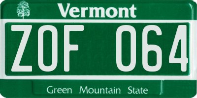 VT license plate ZOF064