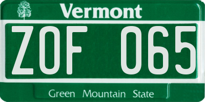 VT license plate ZOF065