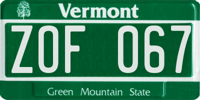 VT license plate ZOF067