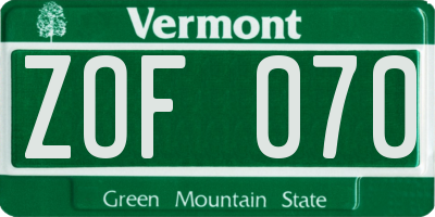 VT license plate ZOF070