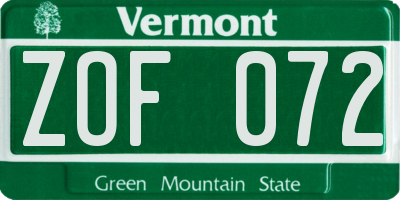 VT license plate ZOF072