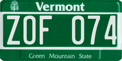 VT license plate ZOF074
