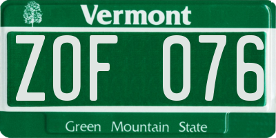 VT license plate ZOF076